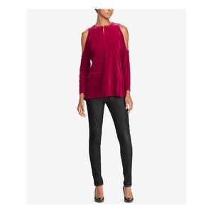 Ralph Lauren Women's Velvet Cold-Shoulder Top,  Medium, Deep Red